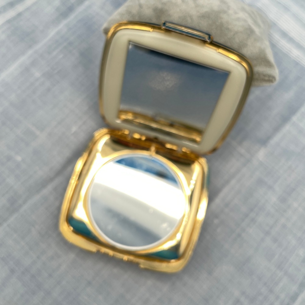 Vintage Gold Tone Sunburst Swirl Travel Mirror Compact Glamour - Picture 5 of 5